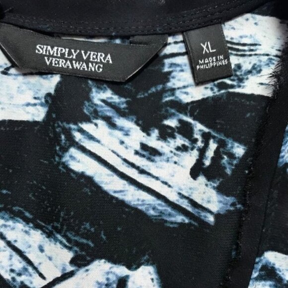 Simply Vera Wang XL Black/Vanilla Mesh Raw Edge Trim Step-Hem Sleeveless Top - Picture 6 of 6